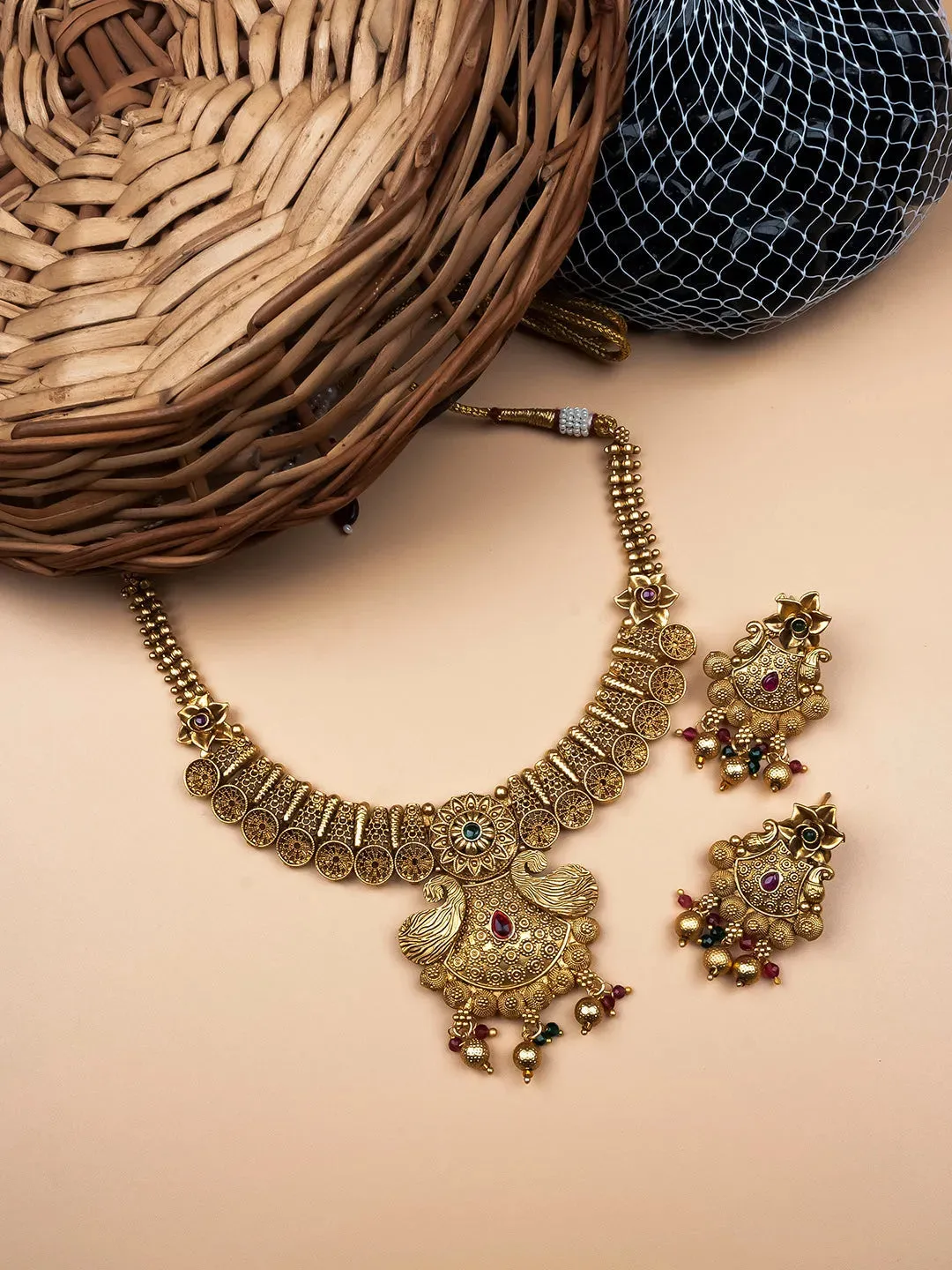 Gold Plated Rajwadi Mayuraksh Necklace Set
