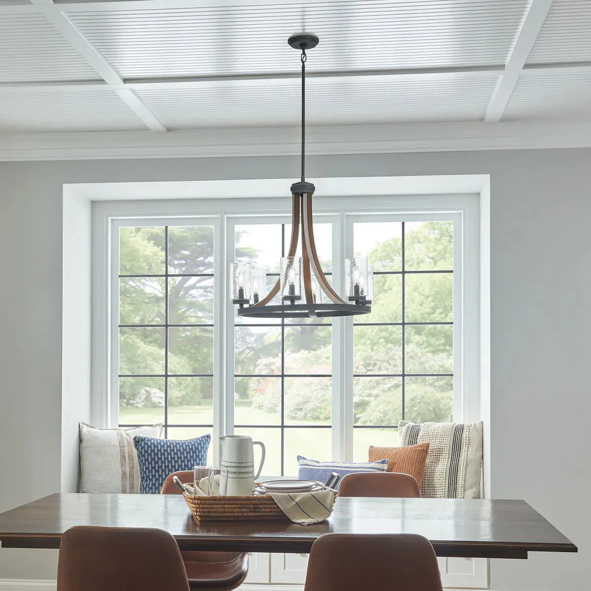 Grand Bank 25" 6-Light Chandelier 1-Tier with Clear seeded glass, Auburn stained Finish