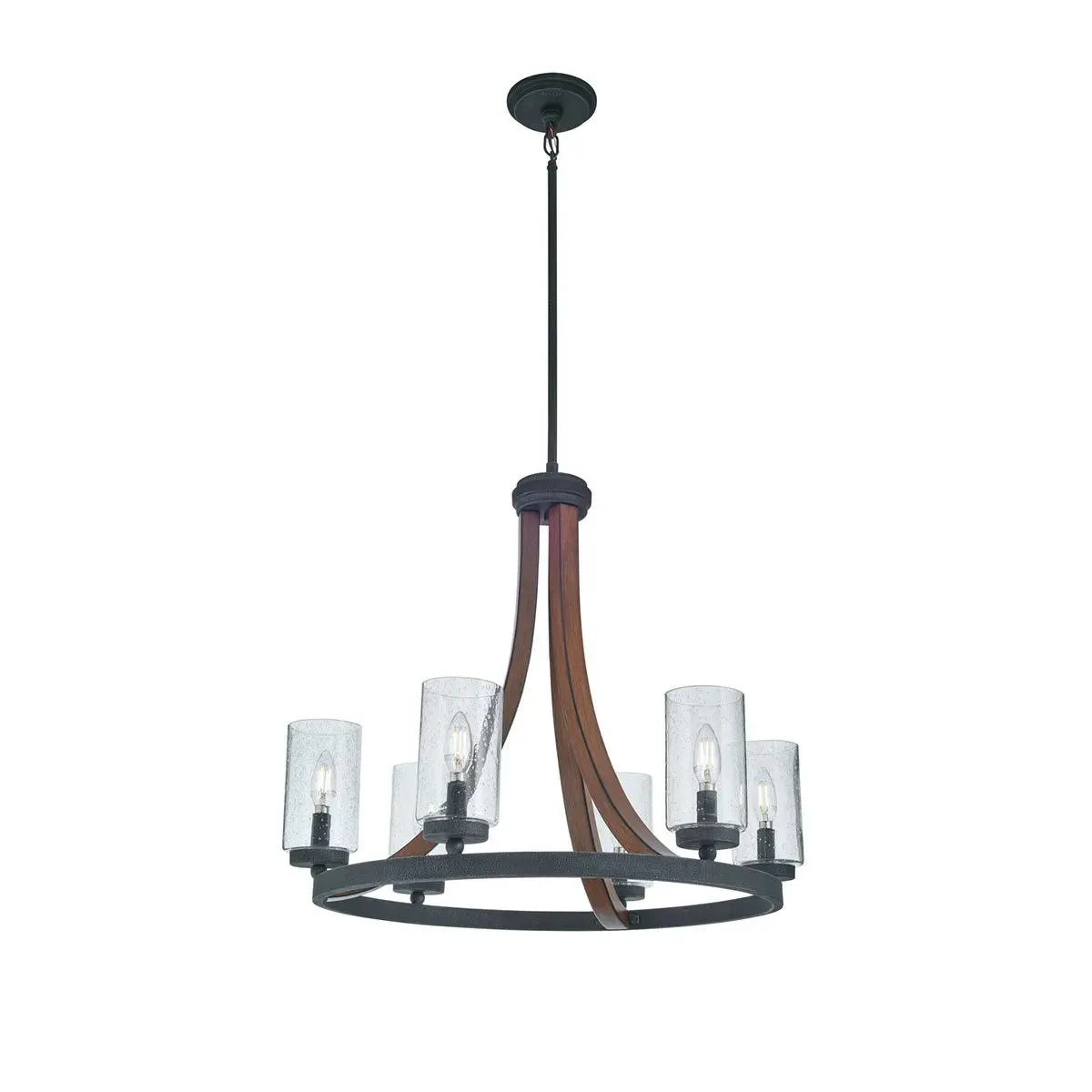 Grand Bank 25" 6-Light Chandelier 1-Tier with Clear seeded glass, Auburn stained Finish
