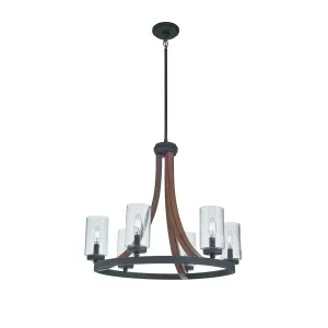Grand Bank 25" 6-Light Chandelier 1-Tier with Clear seeded glass, Auburn stained Finish