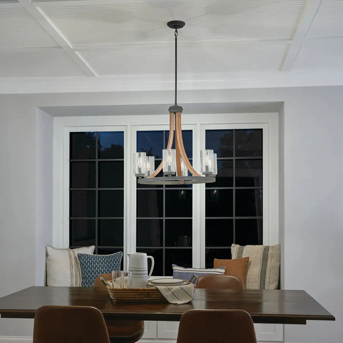 Grand Bank 25" 6-Light Chandelier 1-Tier with Clear seeded glass, Auburn stained Finish