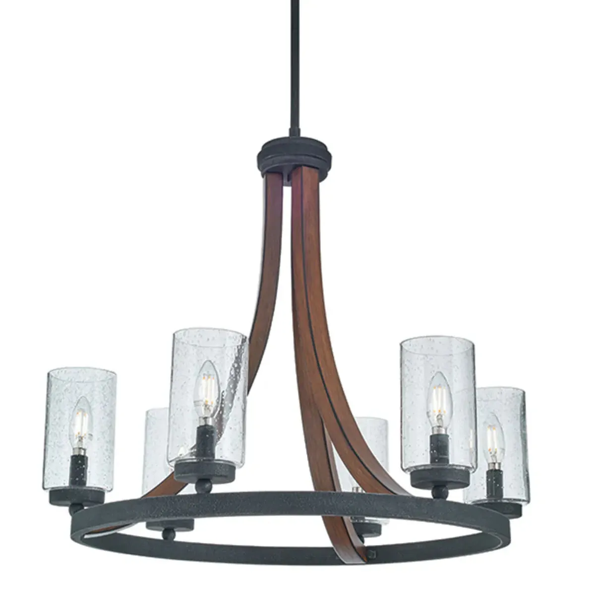 Grand Bank 25" 6-Light Chandelier 1-Tier with Clear seeded glass, Auburn stained Finish