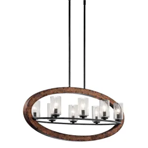 Grand Bank 36" 8-Light Linear Chandelier with Clear seeded glass, Auburn stained Finish