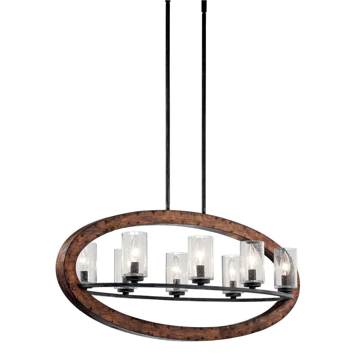Grand Bank 36" 8-Light Linear Chandelier with Clear seeded glass, Auburn stained Finish
