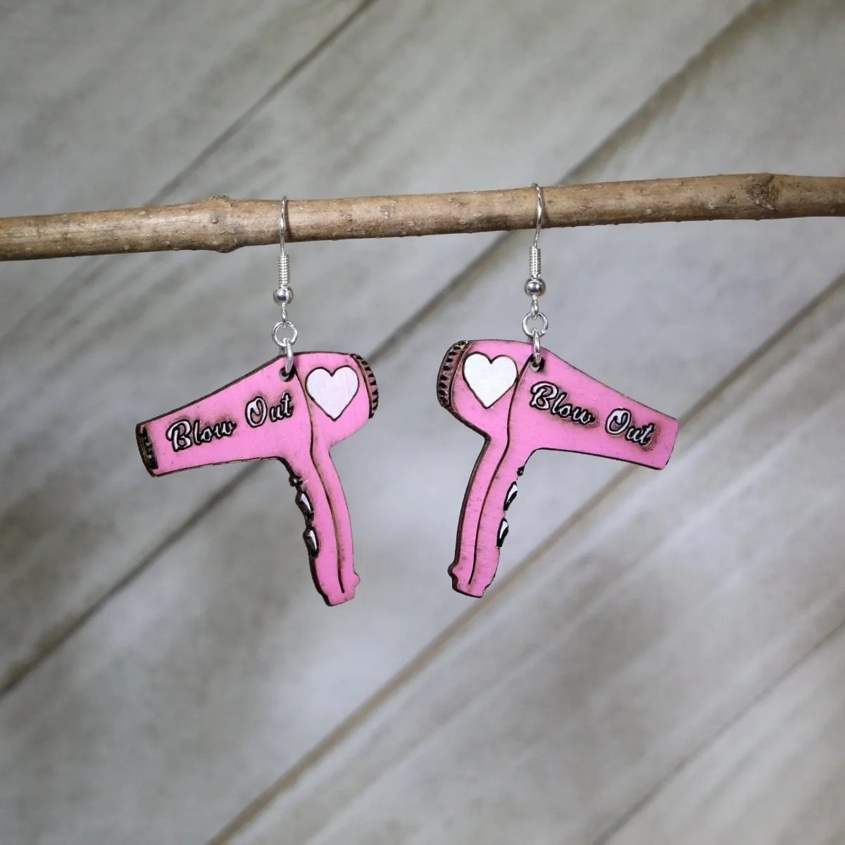 Hair Blow Dryer Wooden Dangle Earrings by Cate's Concepts, LLC