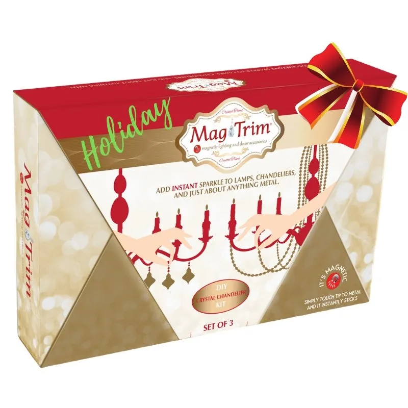 HOLIDAY CHANDELIER MAKEOVER KIT - (3) Gold Glitter Sleigh   (3) 12" Red/Gold Garland