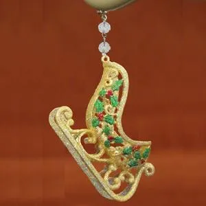 HOLIDAY CHANDELIER MAKEOVER KIT - (3) Gold Glitter Sleigh   (3) 12" Red/Gold Garland