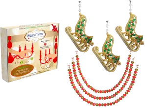 HOLIDAY CHANDELIER MAKEOVER KIT - (3) Gold Glitter Sleigh   (3) 12" Red/Gold Garland