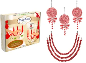 HOLIDAY CHANDELIER MAKEOVER KIT - (3) Peppermint Lolly Pop   (3) 12" Red Crystal Garland