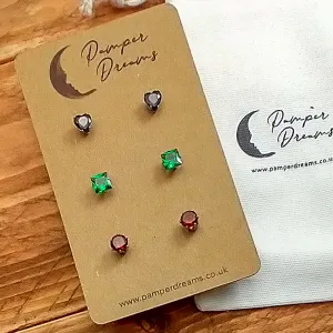 Hypoallergenic Stainless Steel CZ Earring Set 3 Pairs Silver Colour 620