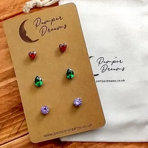 Hypoallergenic Stainless Steel CZ Earring Set 3 Pairs Silver Colour 643