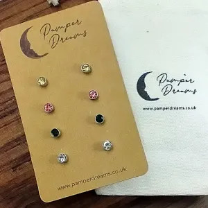 Hypoallergenic Stainless Steel Stud CZ Earring Set 4 Pairs Silver Colour - 15