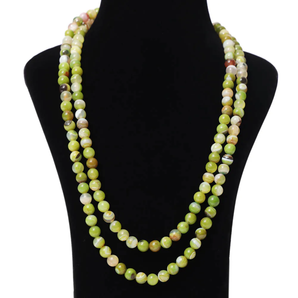 Imeora Parrot Green Agate 8mm Double Line Necklace With 8mm Earrings