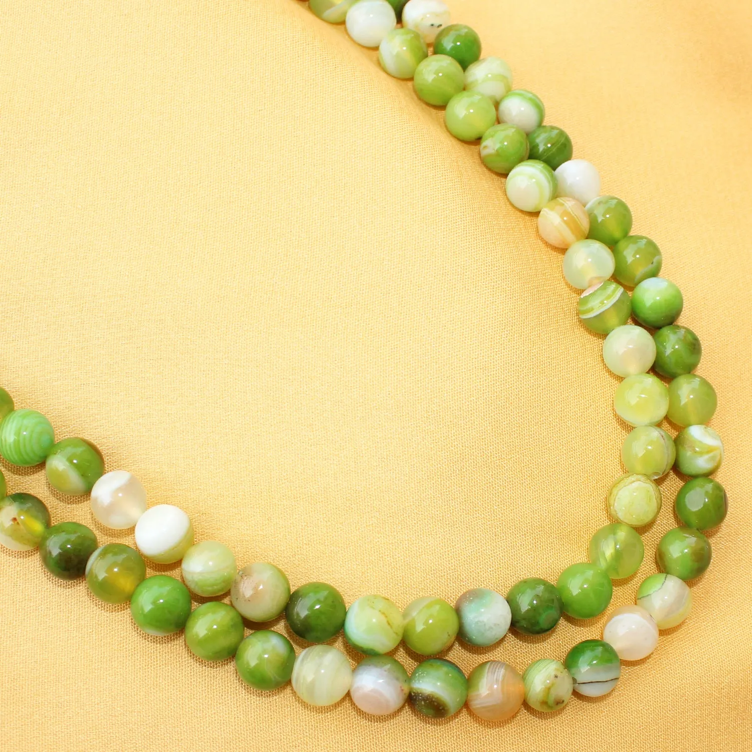 Imeora Parrot Green Agate 8mm Double Line Necklace With 8mm Earrings
