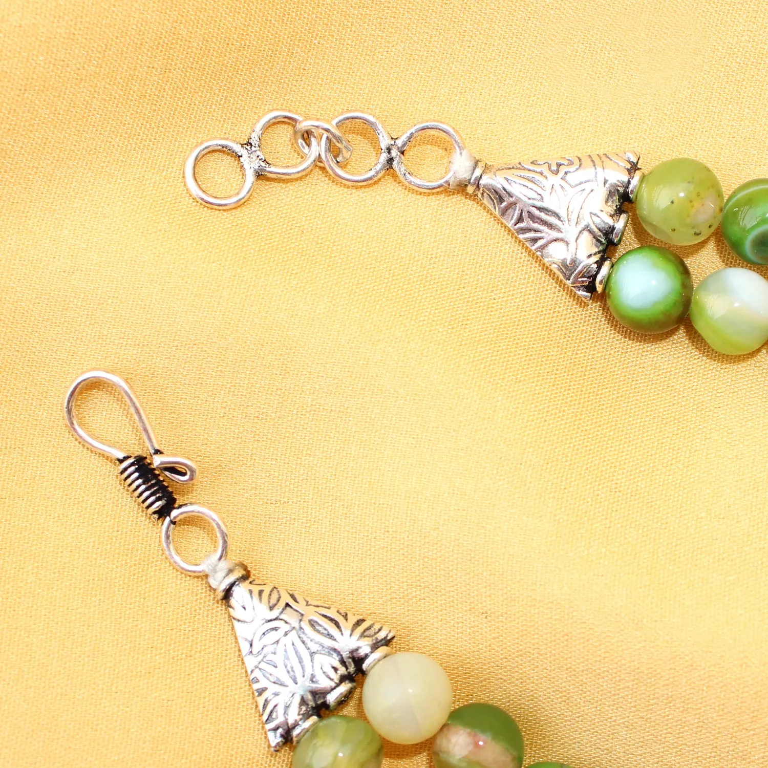 Imeora Parrot Green Agate 8mm Double Line Necklace With 8mm Earrings