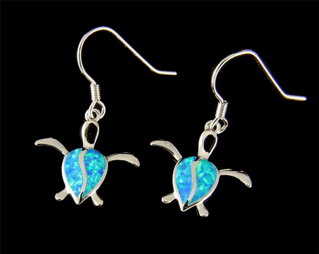 INLAY OPAL STERLING SILVER 925 HAWAIIAN HONU TURTLE STUD HOOK EARRINGS 17MM (TE-67)