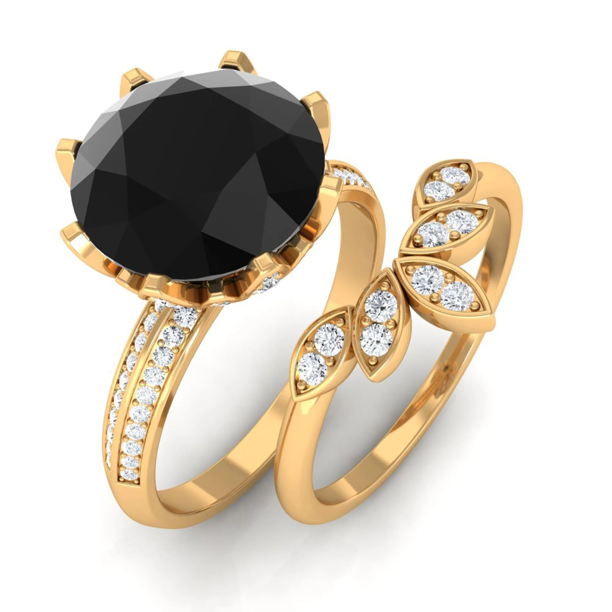 Lab Grown Black Diamond Flower Wedding Ring Set with Moissanite