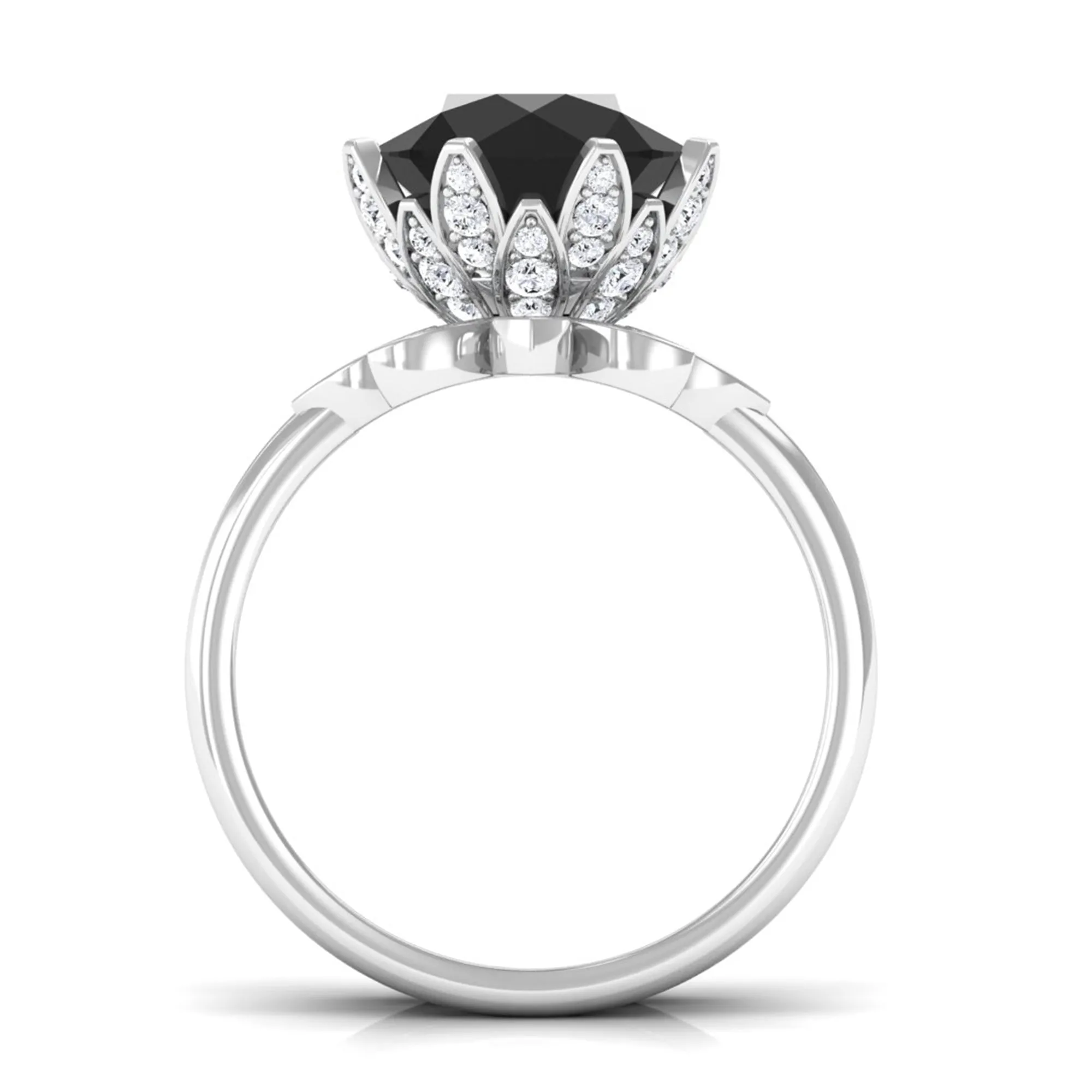 Lab Grown Black Diamond Flower Wedding Ring Set with Moissanite