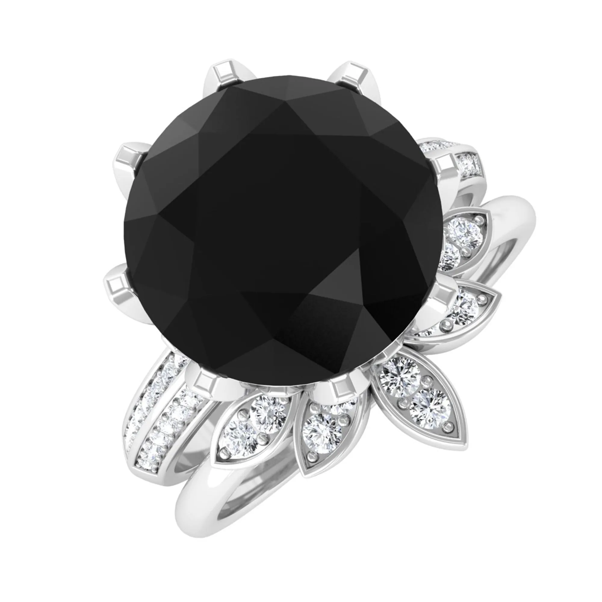 Lab Grown Black Diamond Flower Wedding Ring Set with Moissanite