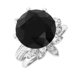 Lab Grown Black Diamond Flower Wedding Ring Set with Moissanite