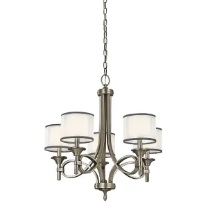 Lacey 26" 5-Light Chandelier 1-Tier with Clear Satin Etched Glass, Antique Pewter Finish