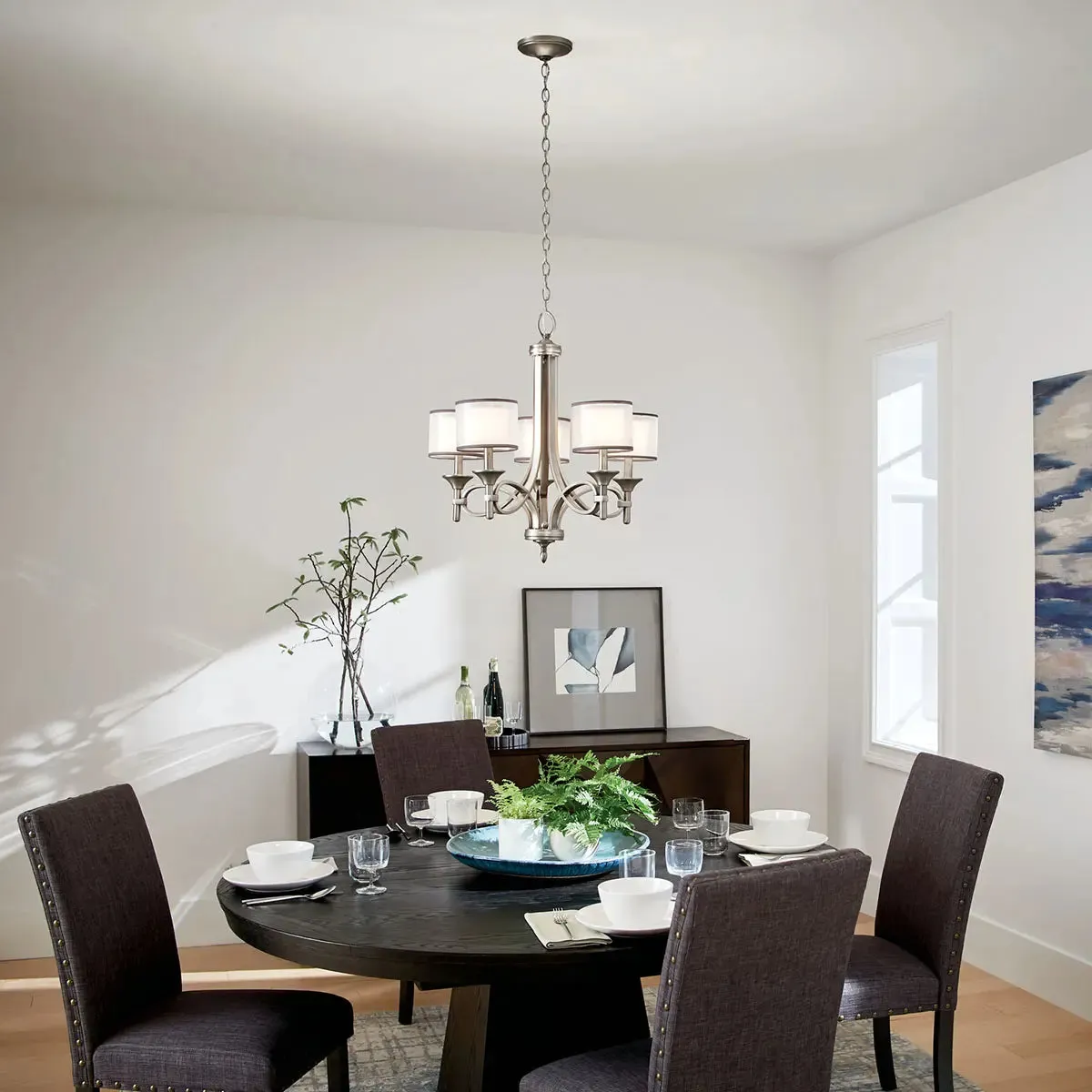 Lacey 26" 5-Light Chandelier 1-Tier with Clear Satin Etched Glass, Antique Pewter Finish