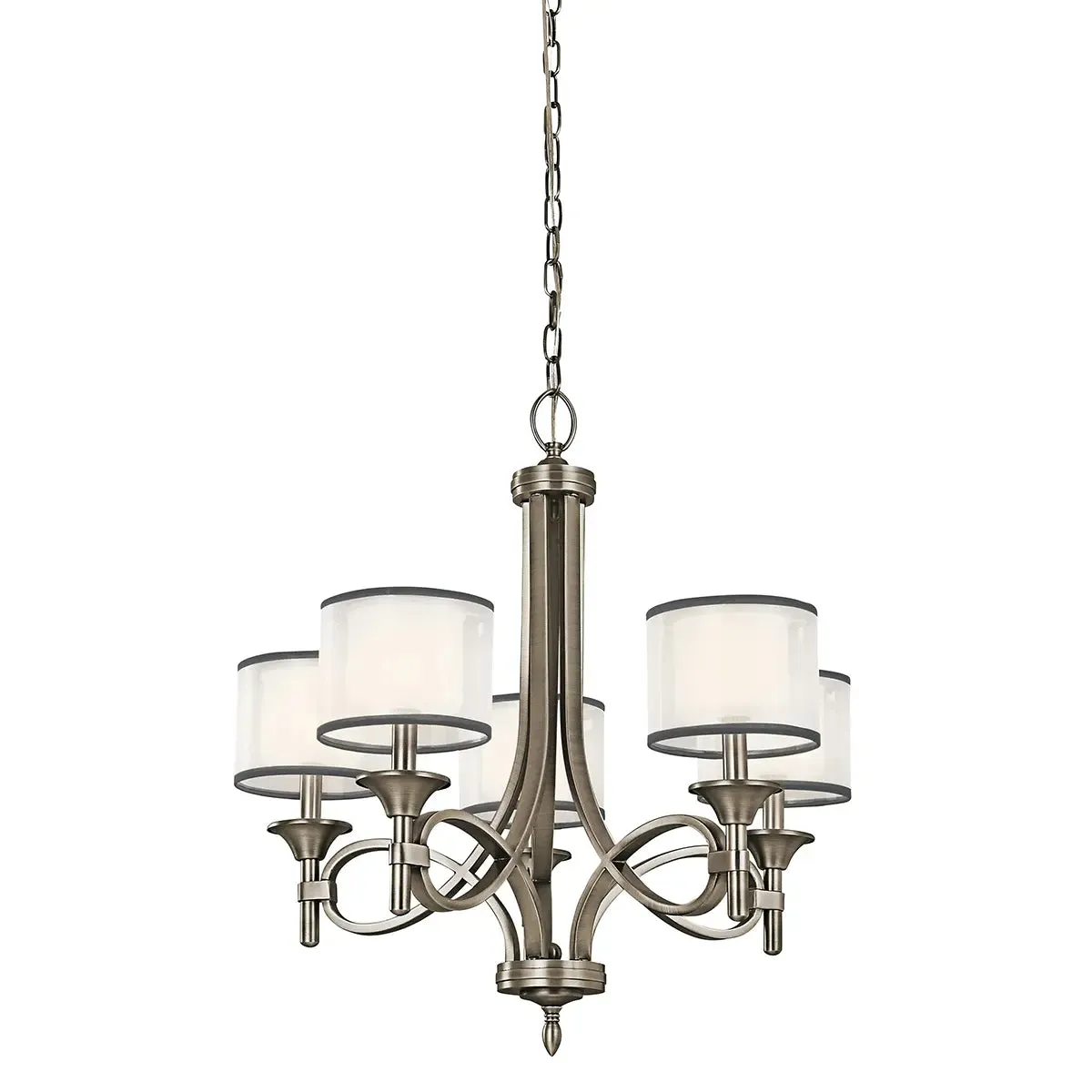 Lacey 26" 5-Light Chandelier 1-Tier with Clear Satin Etched Glass, Antique Pewter Finish