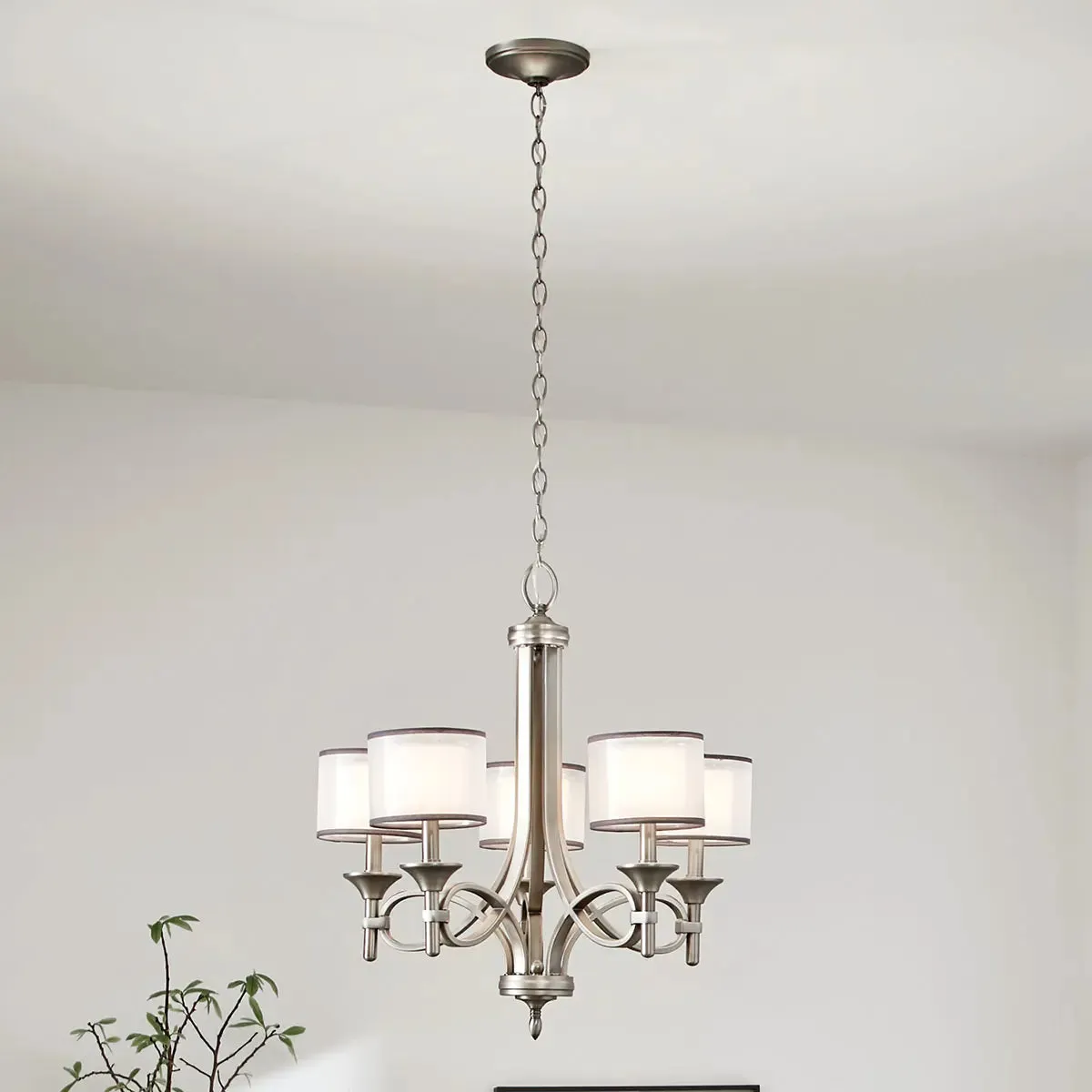 Lacey 26" 5-Light Chandelier 1-Tier with Clear Satin Etched Glass, Antique Pewter Finish