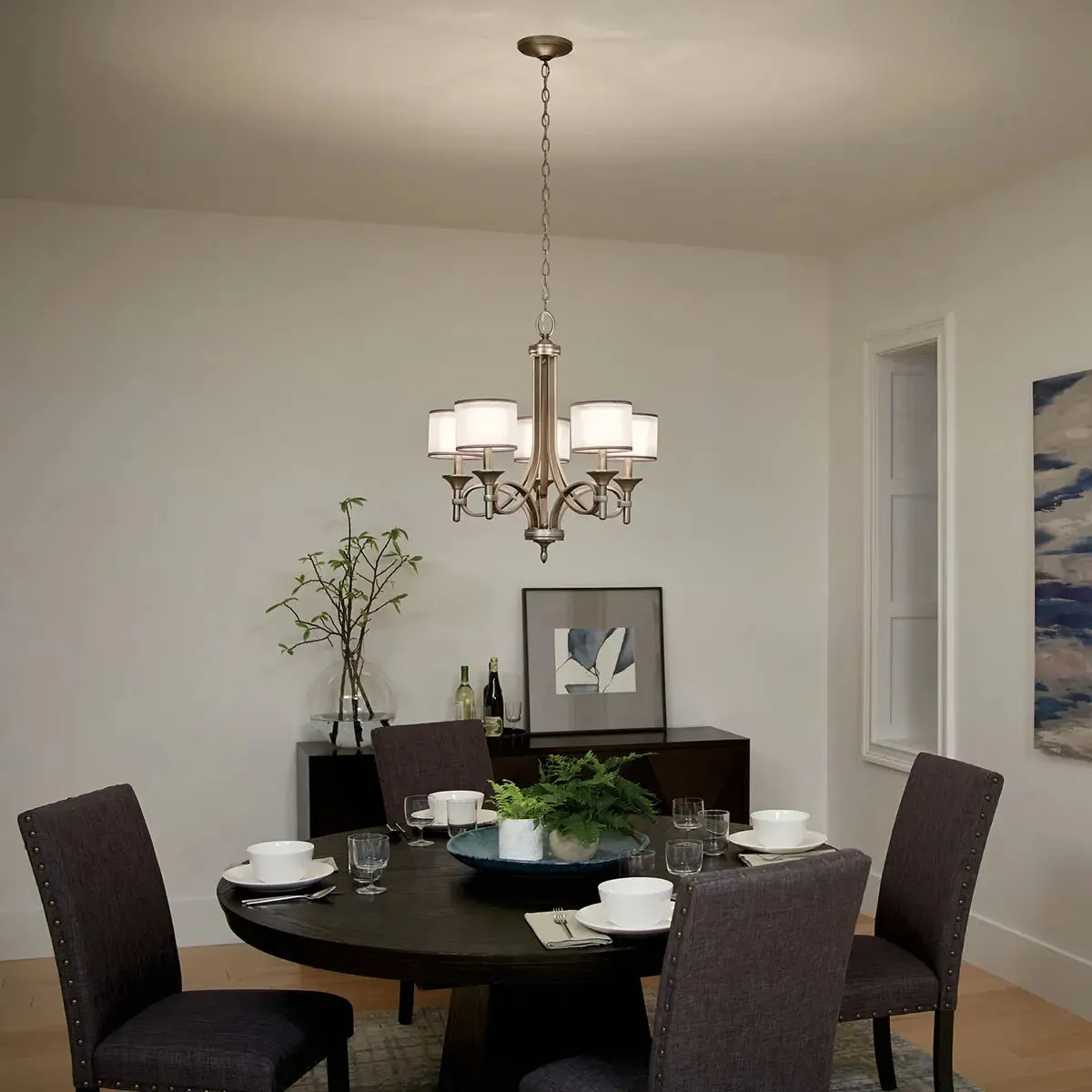Lacey 26" 5-Light Chandelier 1-Tier with Clear Satin Etched Glass, Antique Pewter Finish