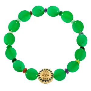 Large Good Luck Disk with Blue Sapphires on a Green Chalcedony Disk & Roundel Beaded Bracelet