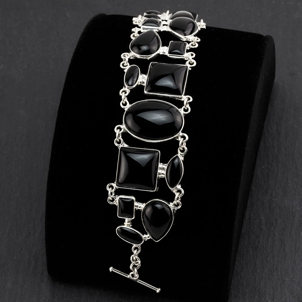Large Sterling Silver and Black Onyx Bracelet