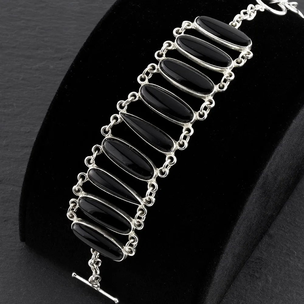 Large Sterling Silver and Black Onyx Bracelet