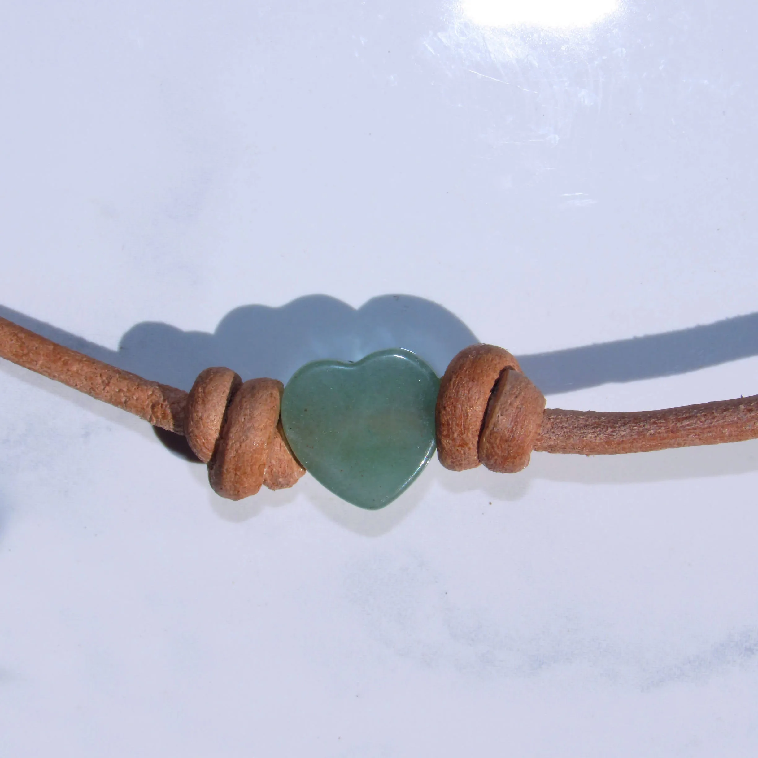 Leather and Gemstone Heart Choker/Necklace
