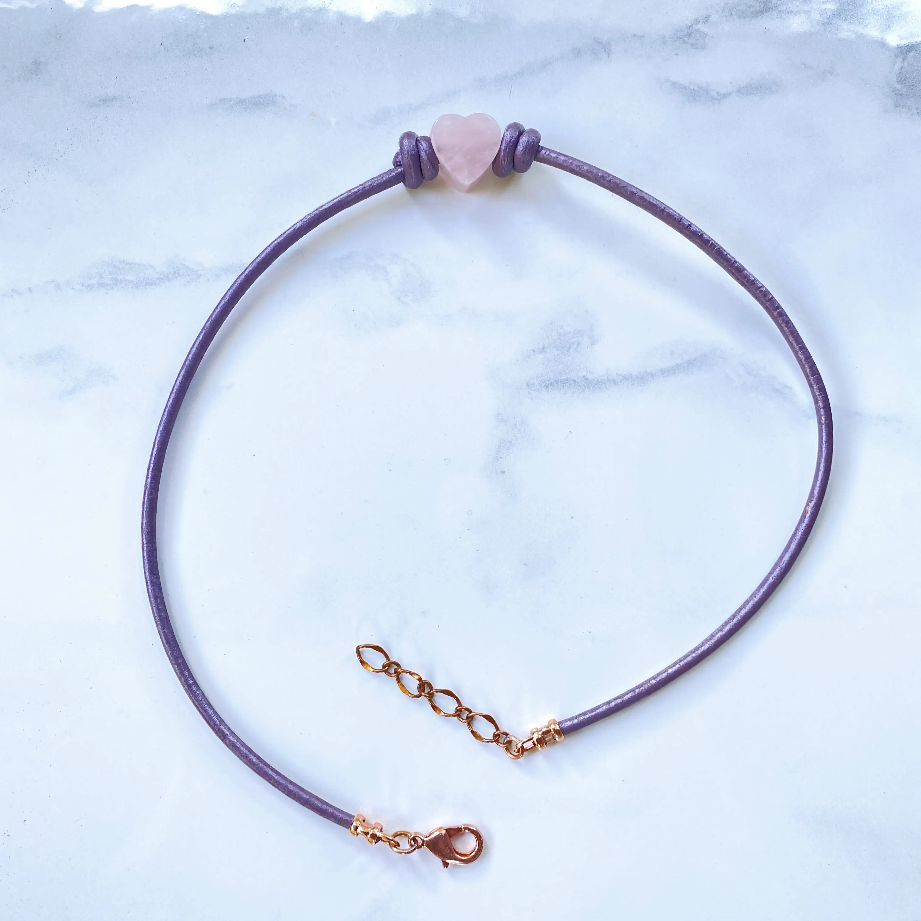 Leather and Gemstone Heart Choker/Necklace