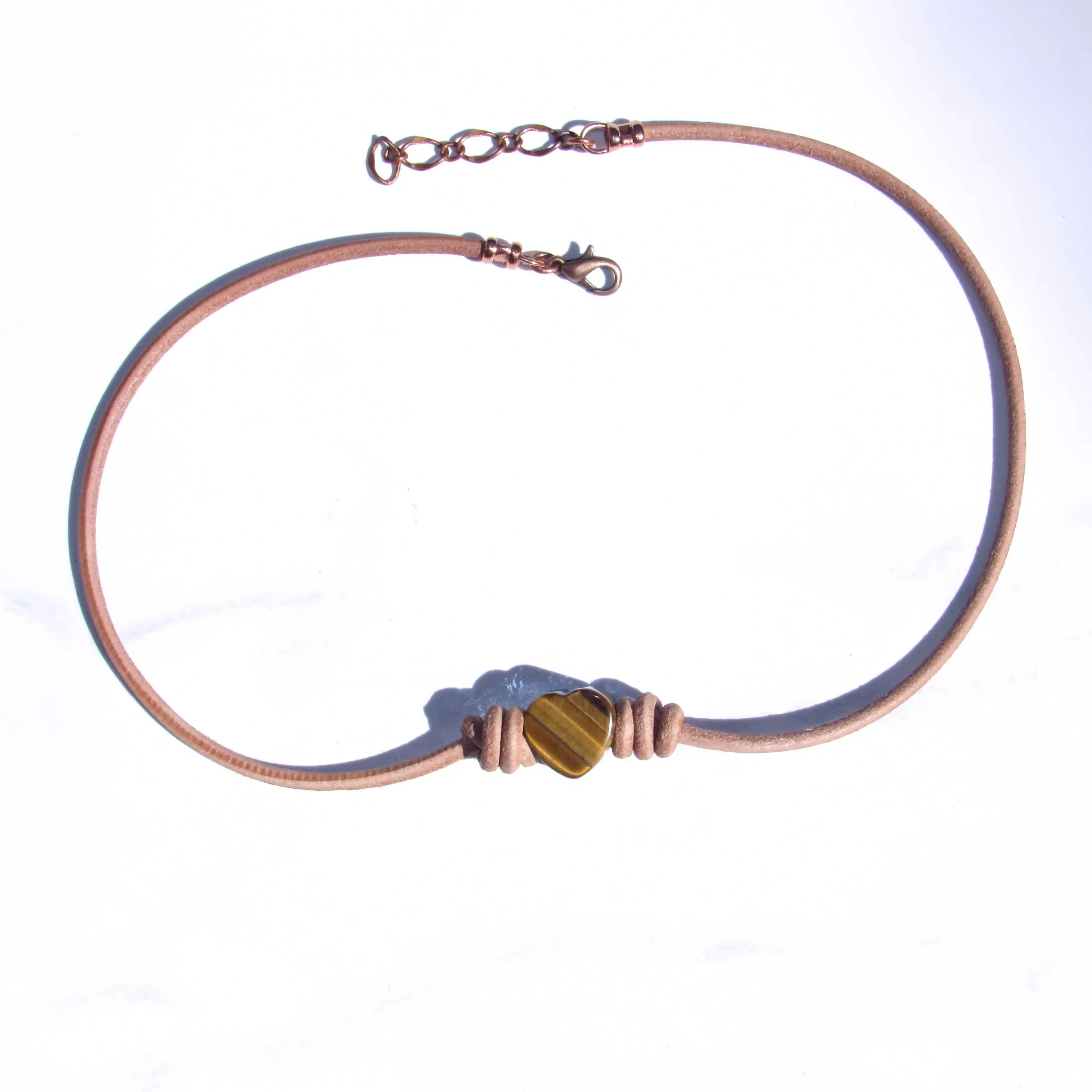 Leather and Gemstone Heart Choker/Necklace