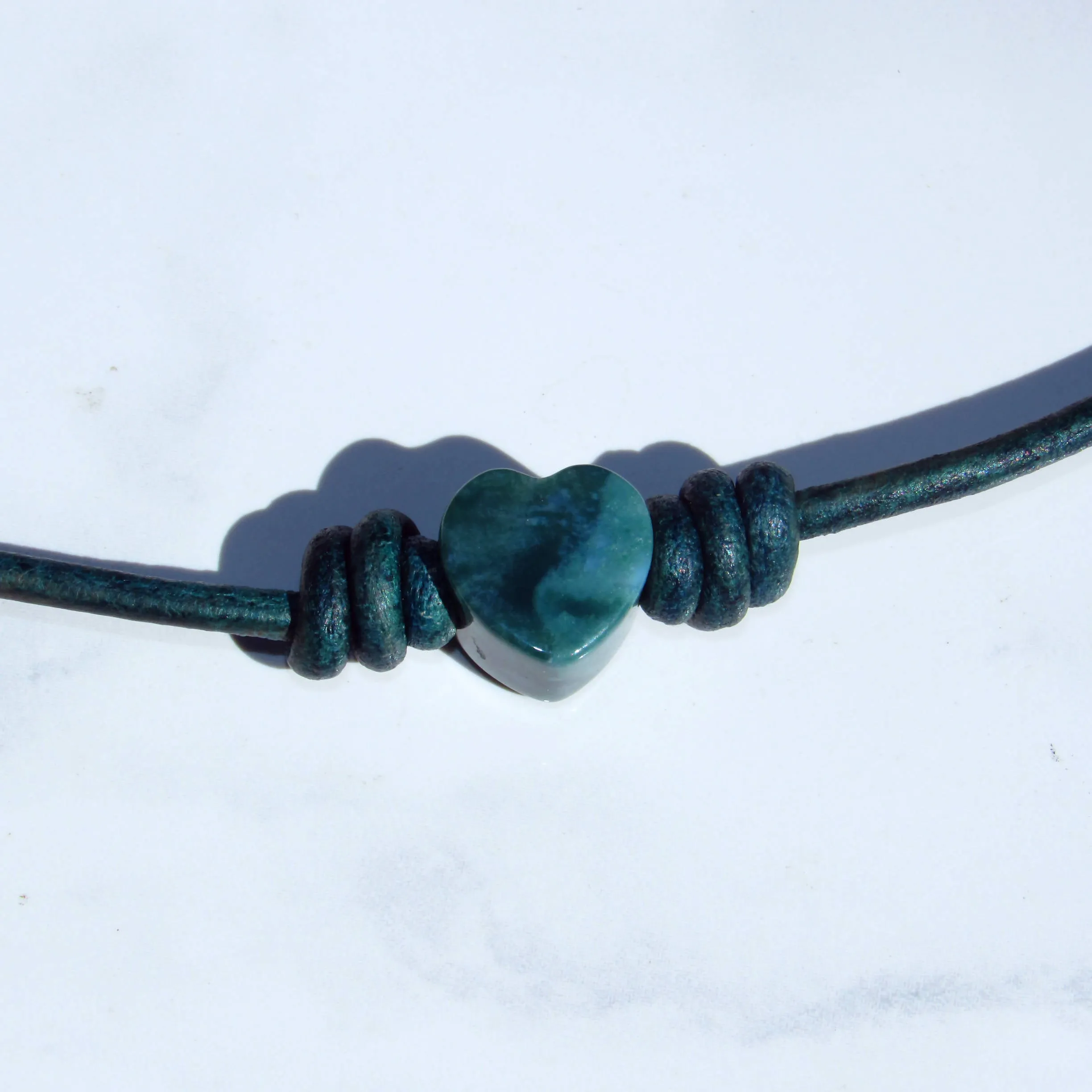 Leather and Gemstone Heart Choker/Necklace