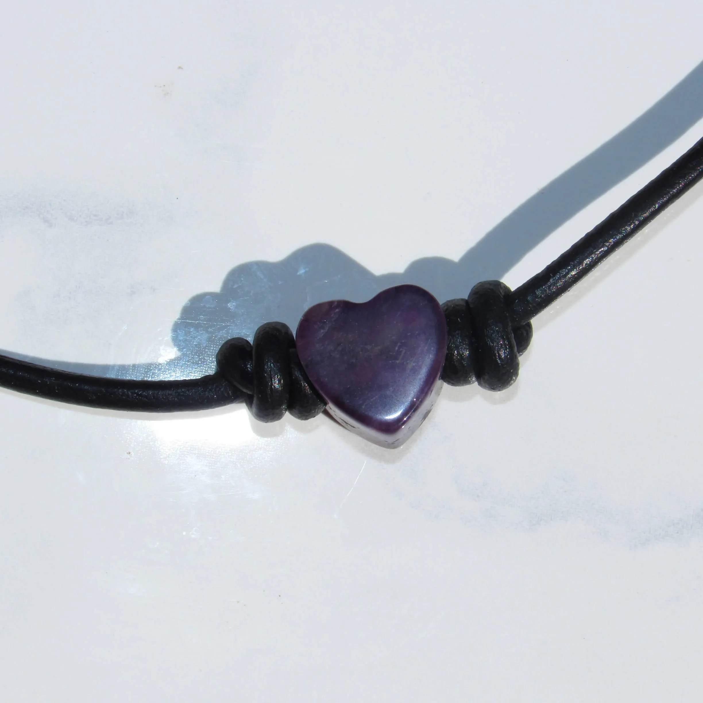Leather and Gemstone Heart Choker/Necklace