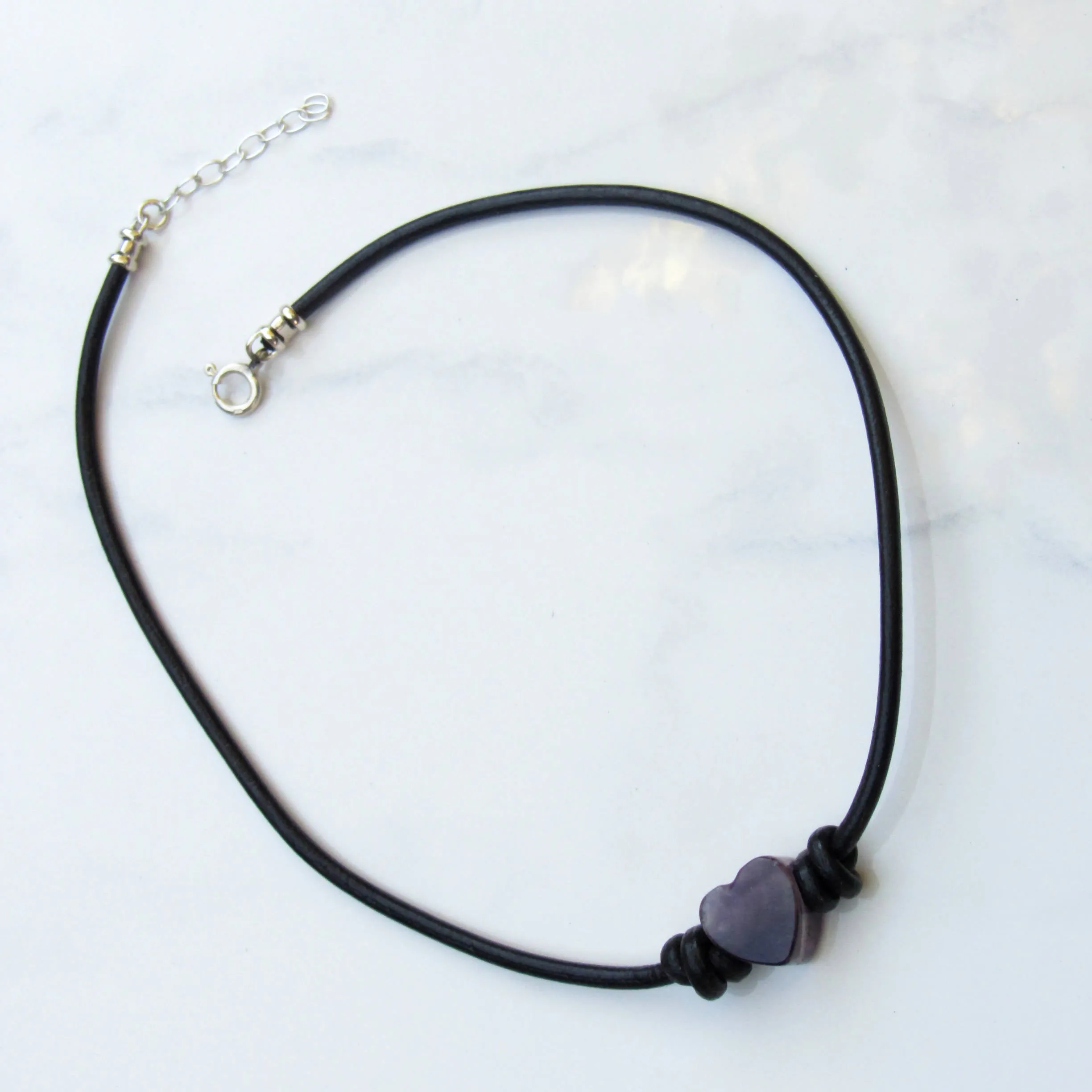Leather and Gemstone Heart Choker/Necklace