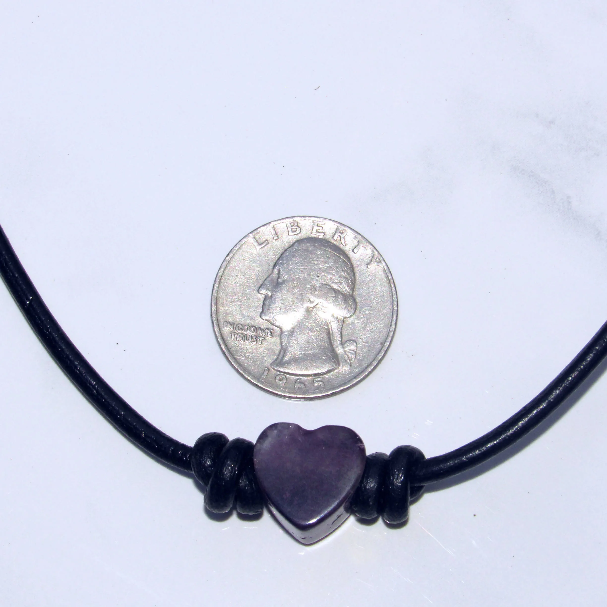 Leather and Gemstone Heart Choker/Necklace