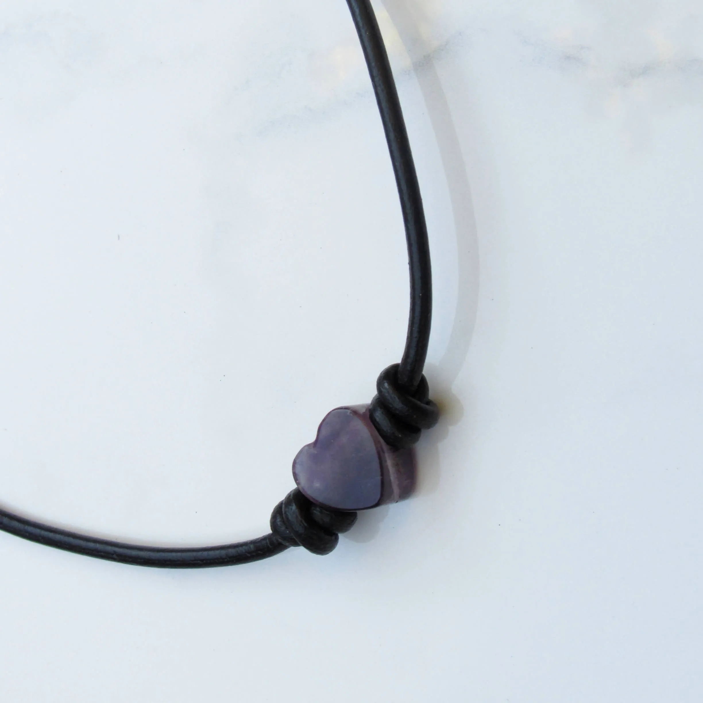 Leather and Gemstone Heart Choker/Necklace