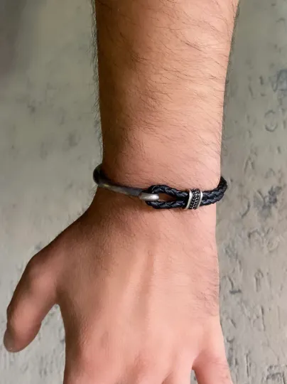Leather Knot Bracelet with Silver