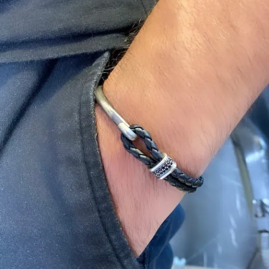 Leather Knot Bracelet with Silver