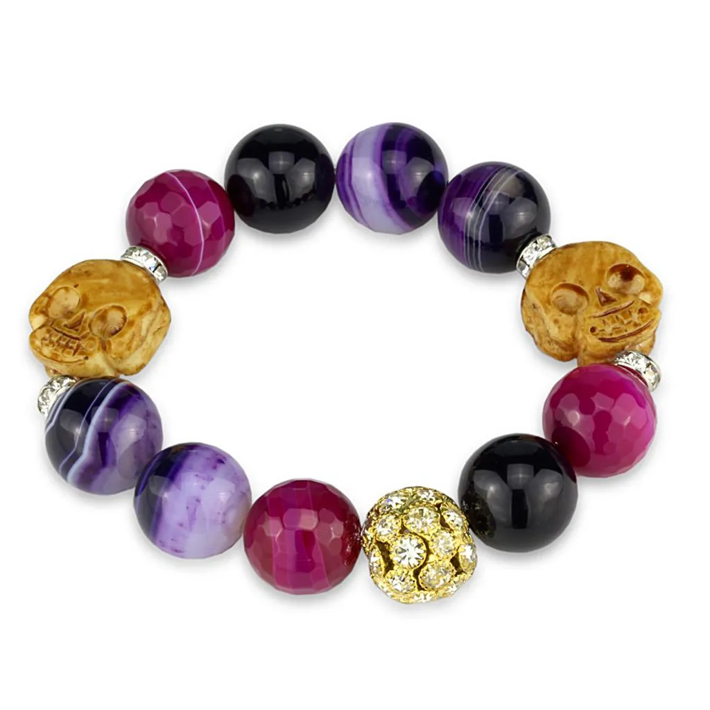 LO3775 - Gold Rhodium Brass Bracelet with Synthetic Onyx in Multi Color