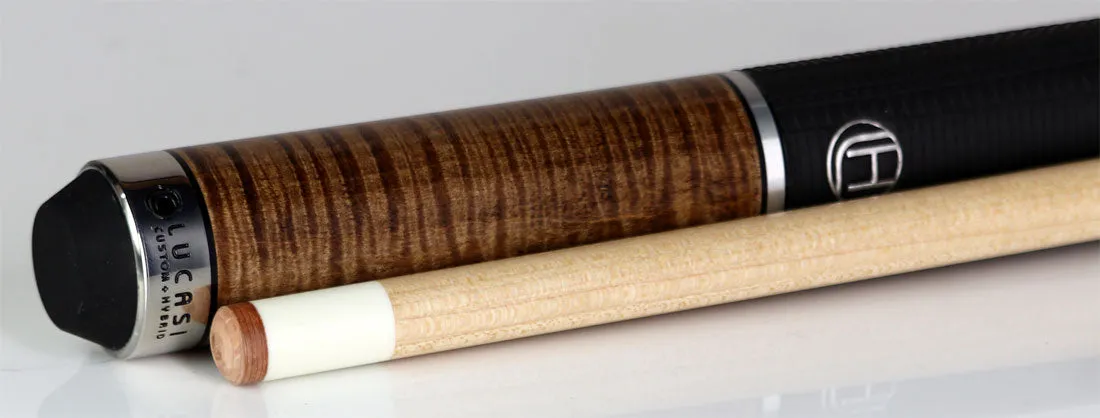 Lucasi Hybrid Brazilian Nut Brown-Stained Maple and Silver Rings Pool Cue with Sport Wrap - LHE20