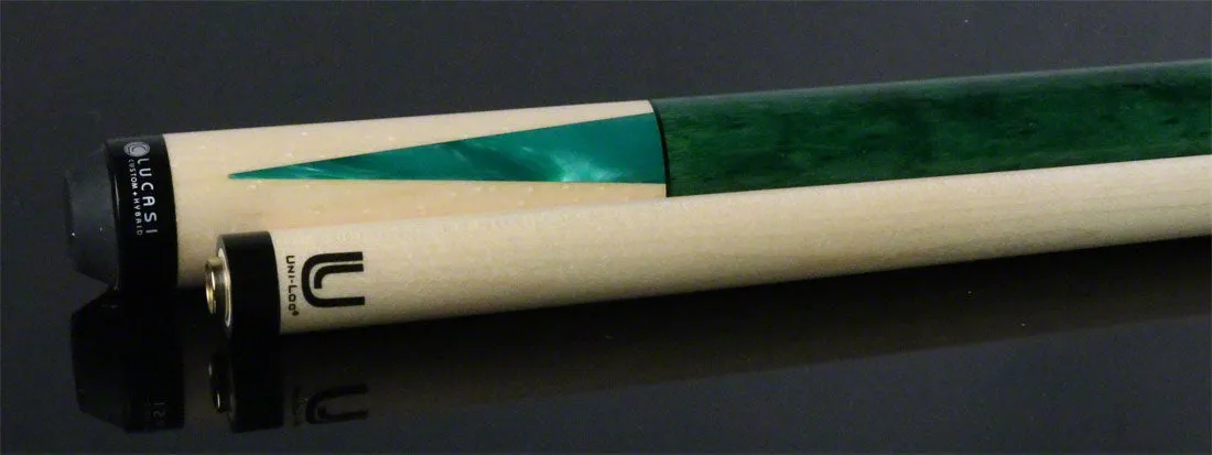 Lucasi  Zero Flexpoint Natural Birdseye Maple with Majestic Emerald Inlays and Green Birdseye Wrapless Pool Cue - LZC18