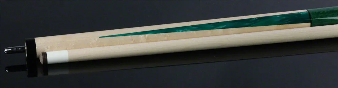 Lucasi  Zero Flexpoint Natural Birdseye Maple with Majestic Emerald Inlays and Green Birdseye Wrapless Pool Cue - LZC18