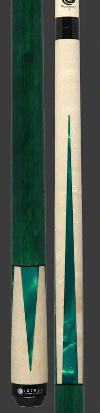 Lucasi  Zero Flexpoint Natural Birdseye Maple with Majestic Emerald Inlays and Green Birdseye Wrapless Pool Cue - LZC18