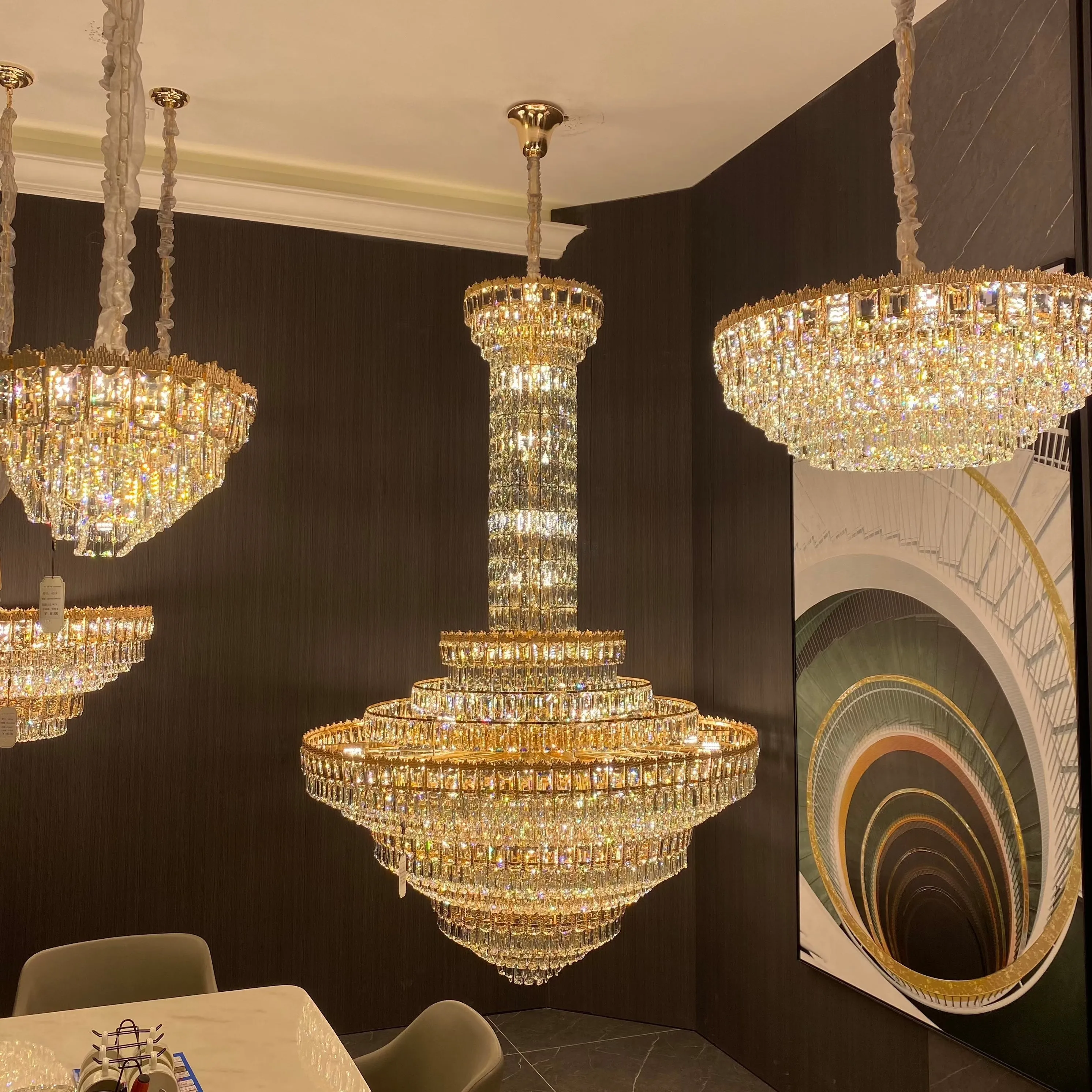 Luxury Multi-tiered Conical Funnel Crystal Chandelier for High Ceiling Living Room/Foyer/Lobby