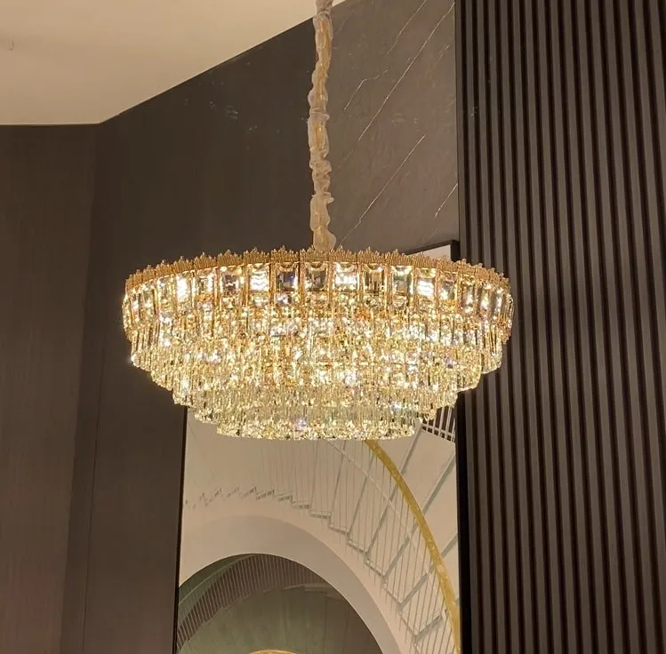 Luxury Multi-tiered Conical Funnel Crystal Chandelier for High Ceiling Living Room/Foyer/Lobby