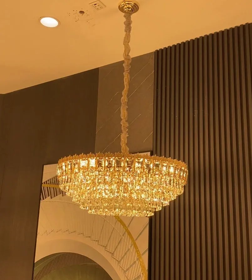 Luxury Multi-tiered Conical Funnel Crystal Chandelier for High Ceiling Living Room/Foyer/Lobby